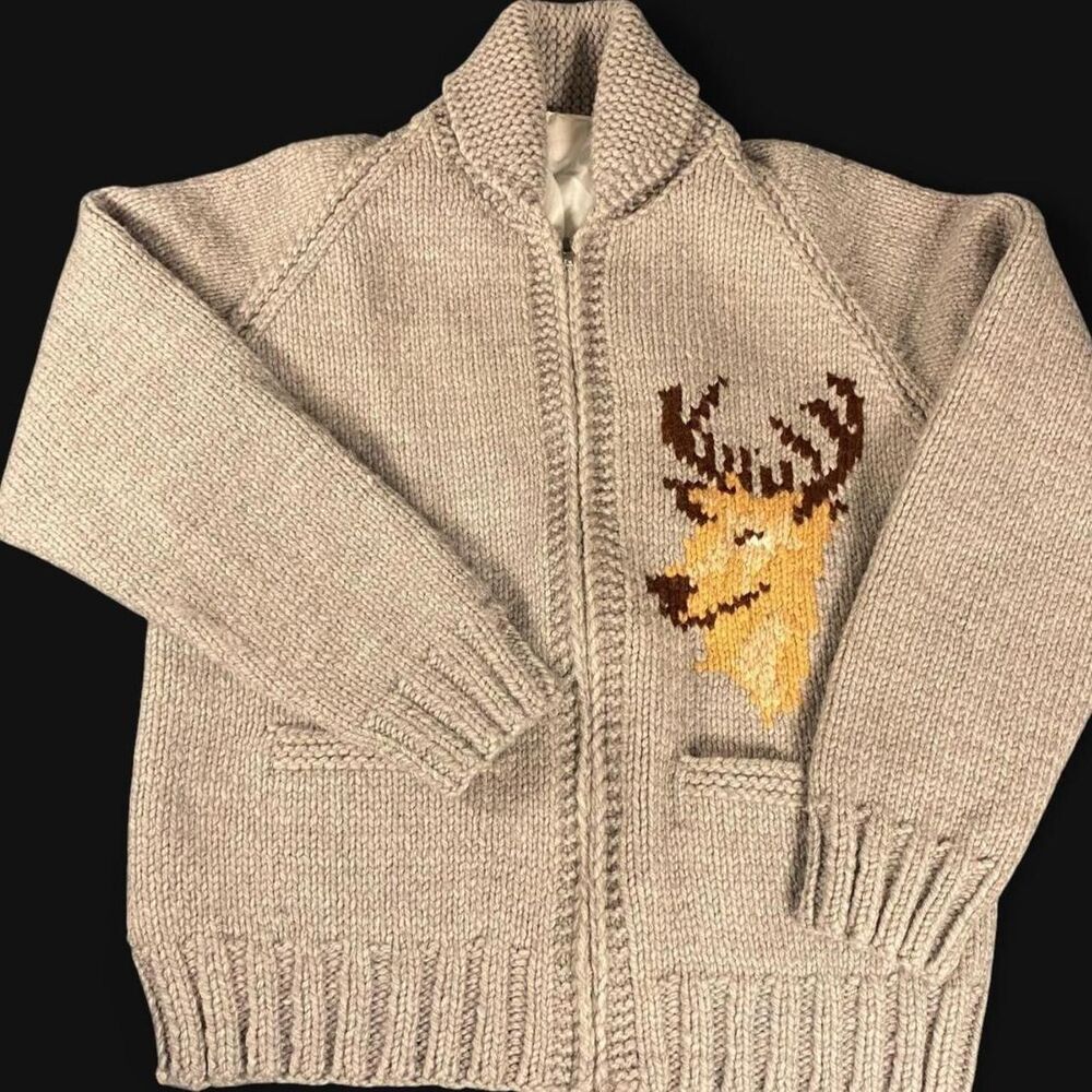 True Vintage Cowichan Handmade All Wool Sweater 1950's/1960's Full Zip